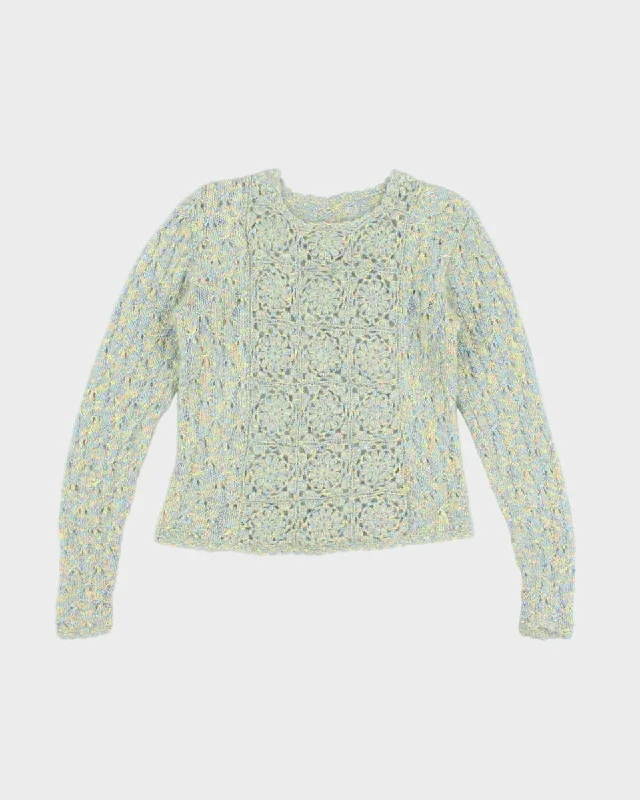 Handknit Floral Jumper - S Sporty Hoodie Sweatshirt