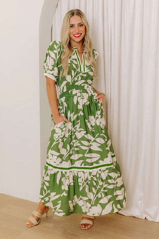 Whimsical Days Floral Midi Dress in Green Soft fabric unclassified dresses