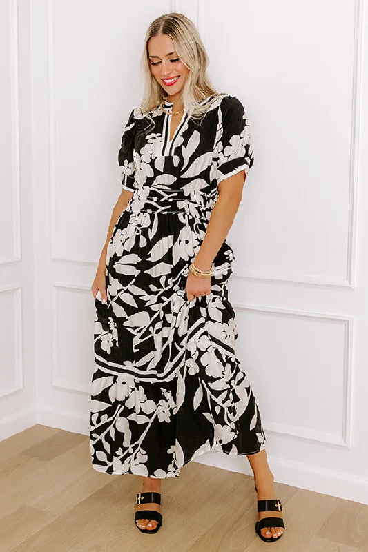 Whimsical Days Floral Midi Dress in Black Cocktail unclassified dresses