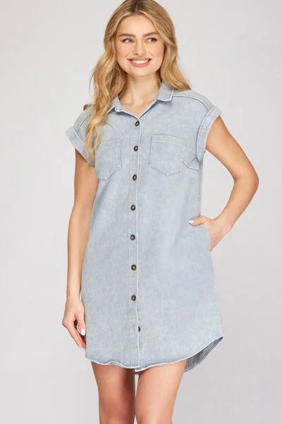 She + Sky Full Size Folded Cuff Button Down Washed Twill Shirt Dress Plus Size Lightweight unclassified dresses She + Sky Full Size Folded Cuff Button Down Washed Twill Shirt Dress Plus Size Lightweight unclassified dresses