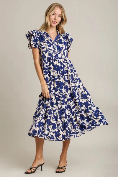 Umgee Full Size Floral Collared Ruffle Cap Sleeve Midi Dress Plus Size Discounted unclassified dresses Umgee Full Size Floral Collared Ruffle Cap Sleeve Midi Dress Plus Size Discounted unclassified dresses