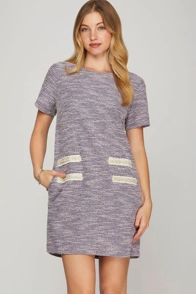 She + Sky Full Size Short Sleeve Pearl Studded Trim Knit Tweed Dress Plus Size Neutral tone unclassified dresses She + Sky Full Size Short Sleeve Pearl Studded Trim Knit Tweed Dress Plus Size Neutral tone unclassified dresses