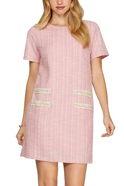 She + Sky Full Size Short Sleeve Pearl Studded Trim Knit Tweed Dress Plus Size Fall unclassified dresses She + Sky Full Size Short Sleeve Pearl Studded Trim Knit Tweed Dress Plus Size Fall unclassified dresses