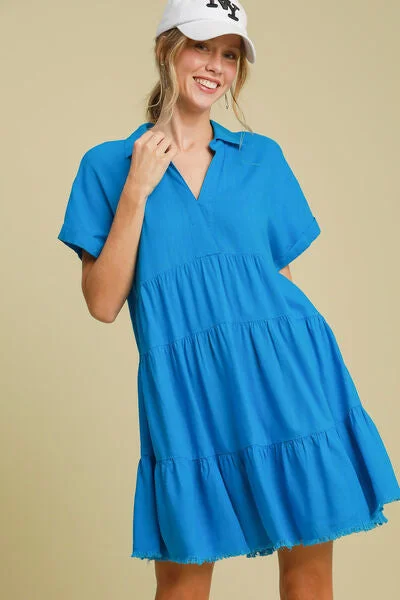 Umgee Full Size Raw Hem Folded Sleeve Tiered Dress Plus Size Winter unclassified dresses Umgee Full Size Raw Hem Folded Sleeve Tiered Dress Plus Size Winter unclassified dresses