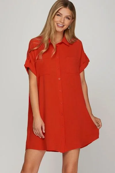 She + Sky Full Size Button Down Short Sleeve Woven Shirt Dress Plus Size Breathable unclassified dresses She + Sky Full Size Button Down Short Sleeve Woven Shirt Dress Plus Size Breathable unclassified dresses