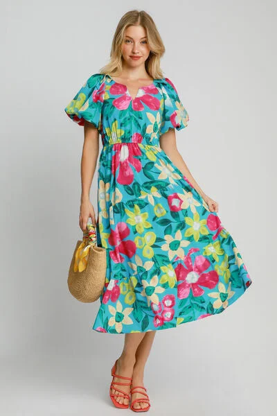 Umgee Full Size Tiered Floral Print Notched Puff Sleeve Midi Dress Plus Size Anniversary unclassified dresses Umgee Full Size Tiered Floral Print Notched Puff Sleeve Midi Dress Plus Size Anniversary unclassified dresses