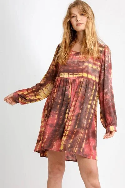 Umgee Full Size Tie Dye Long Sleeve Babydoll Dress with Keyhole Plus Size Spring unclassified dresses Umgee Full Size Tie Dye Long Sleeve Babydoll Dress with Keyhole Plus Size Spring unclassified dresses