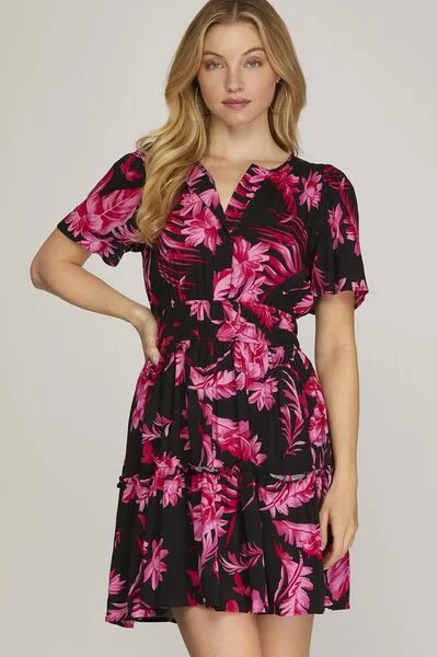 She + Sky Full Size Printed Notched Short Sleeve Frill Tiered Dress Plus Size Wedding guest unclassified dresses She + Sky Full Size Printed Notched Short Sleeve Frill Tiered Dress Plus Size Wedding guest unclassified dresses