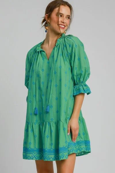 Umgee Full Size Tassel Embroidered Flounce Sleeve Mini Dress Plus Size Color block unclassified dresses Umgee Full Size Tassel Embroidered Flounce Sleeve Mini Dress Plus Size Color block unclassified dresses