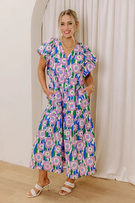 Tulip Picking Floral Midi Dress Stretchy unclassified dresses
