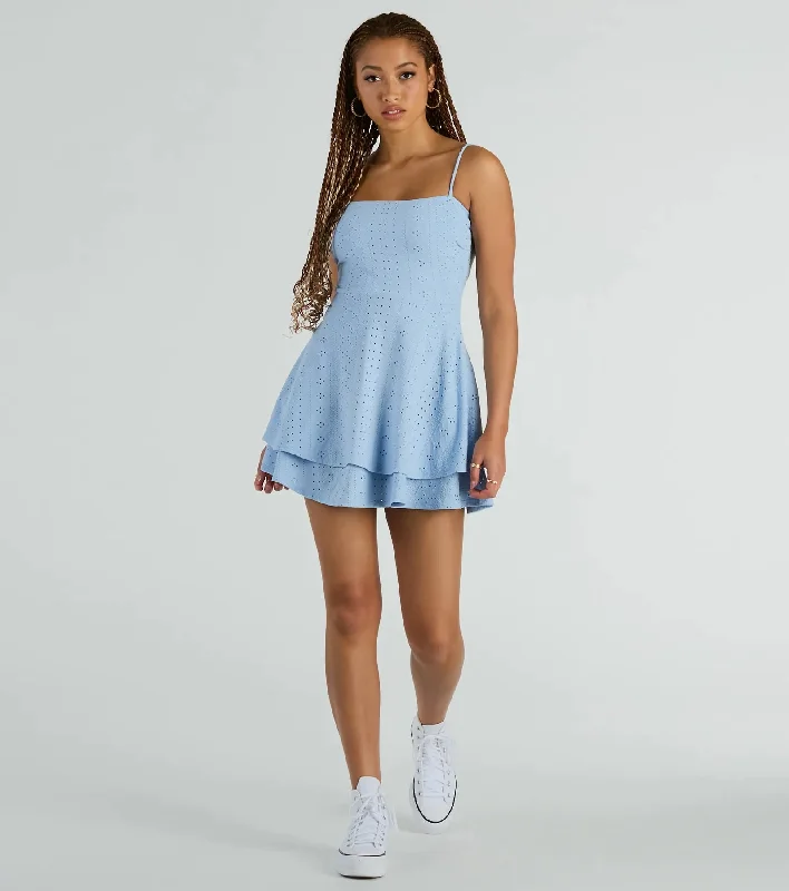 Pretty Vibes Eyelet Knit Layered Skater Dress