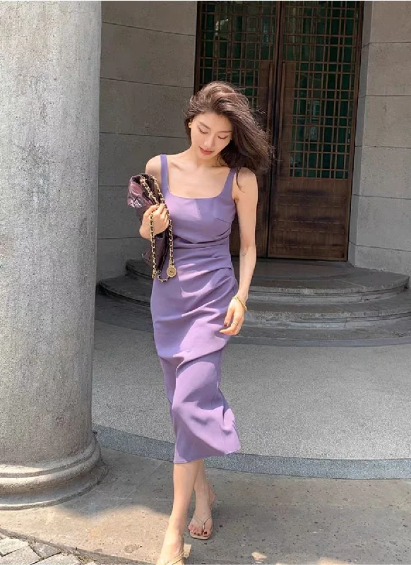 7240004 Shoulders Strap Dress *Purple