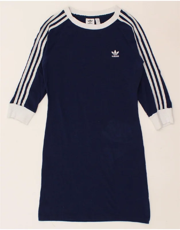 ADIDAS Womens 3/4 Sleeve T-Shirt Dress UK 10 Small Navy Blue Cotton