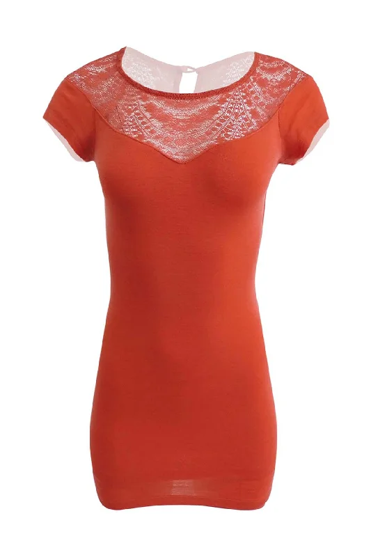 Orange Bodycon Mini Dress With Laced Neckline