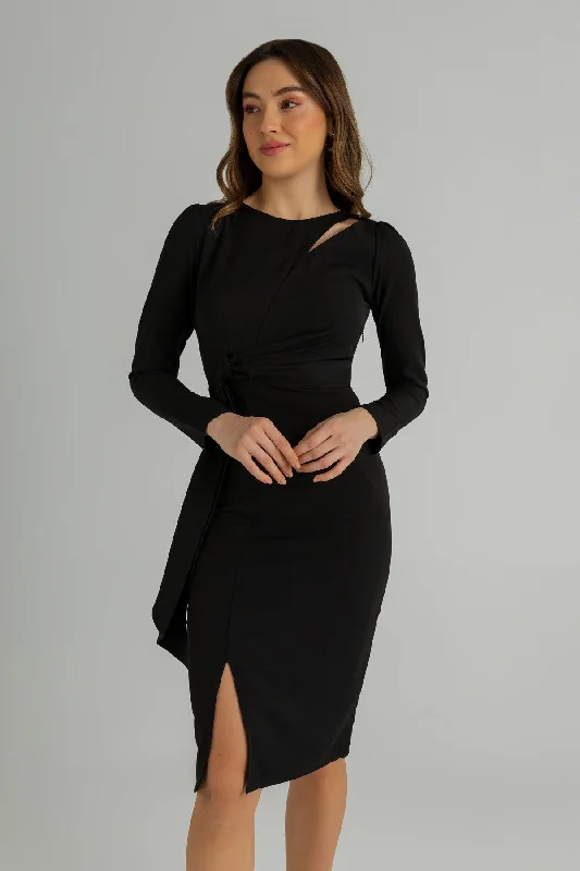 Belted Collar Low-cut Dress - BLACK REF : BCW182ELB0004100