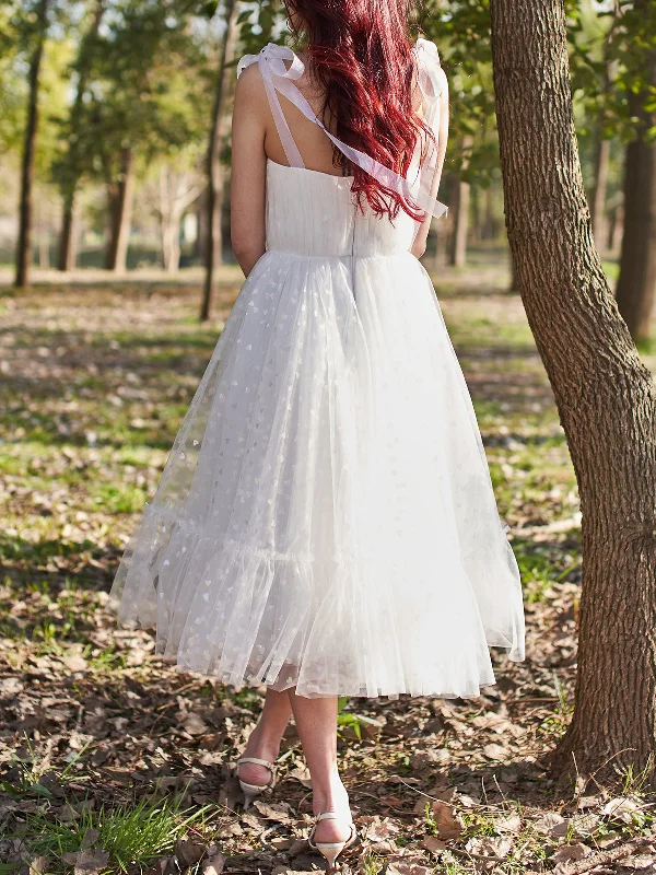 Bow Straps Tulle Sweetheart Midi Prom Dress