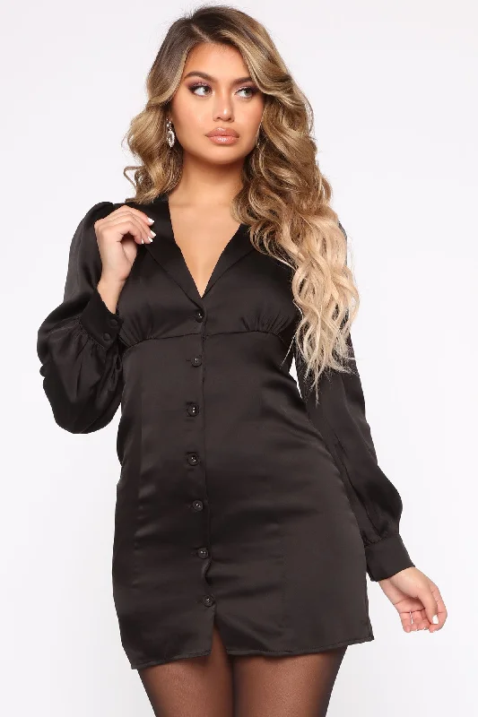 Branch Out Satin Mini Dress - Black