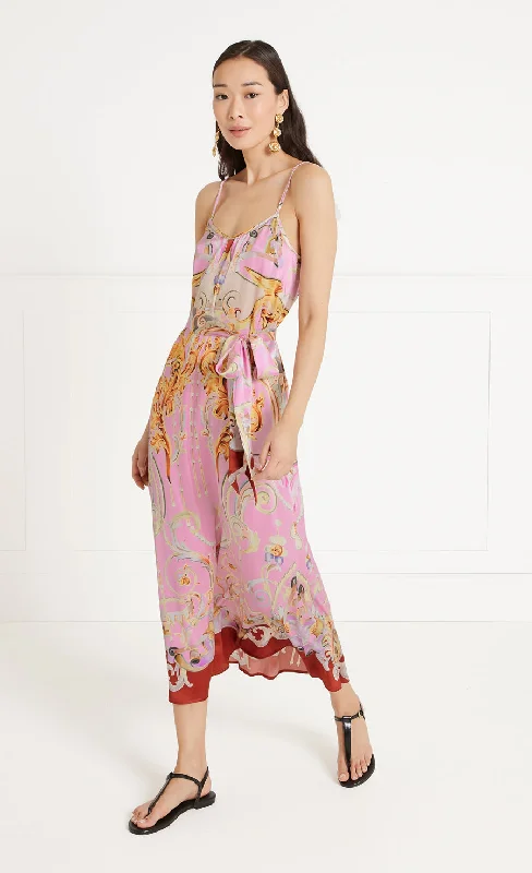 Carline Print Slip Dress - Rose Pink