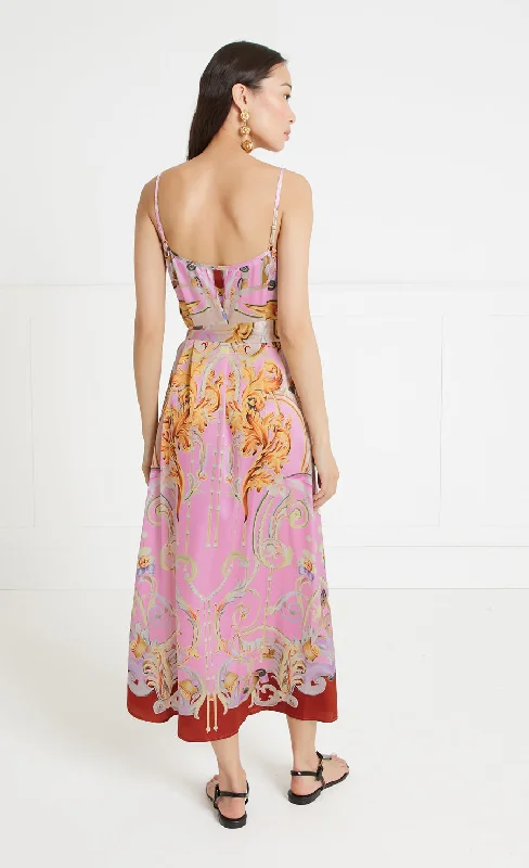 Carline Print Slip Dress - Rose Pink