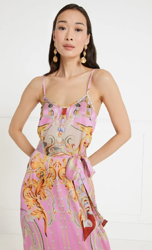 Carline Print Slip Dress - Rose Pink