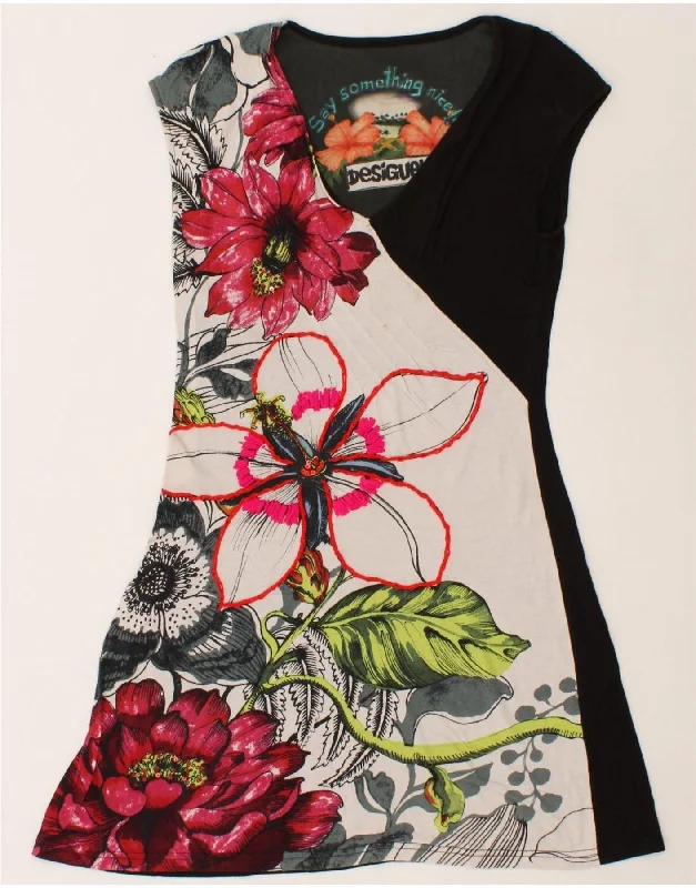 DESIGUAL Womens Graphic Sleeveless A-Line Dress UK 10 Small Black Floral