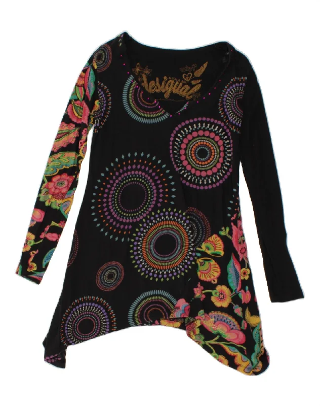 DESIGUAL Womens Long Sleeve Tunic Dress UK 10 Small Black Floral