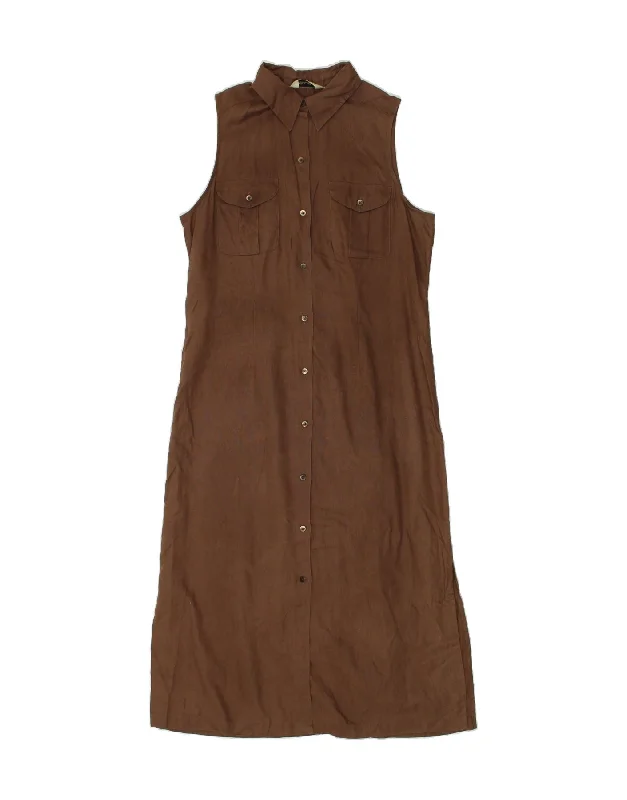 EDDIE BAUER Womens Sleeveless Shirt Dress UK 14 Large Brown Linen