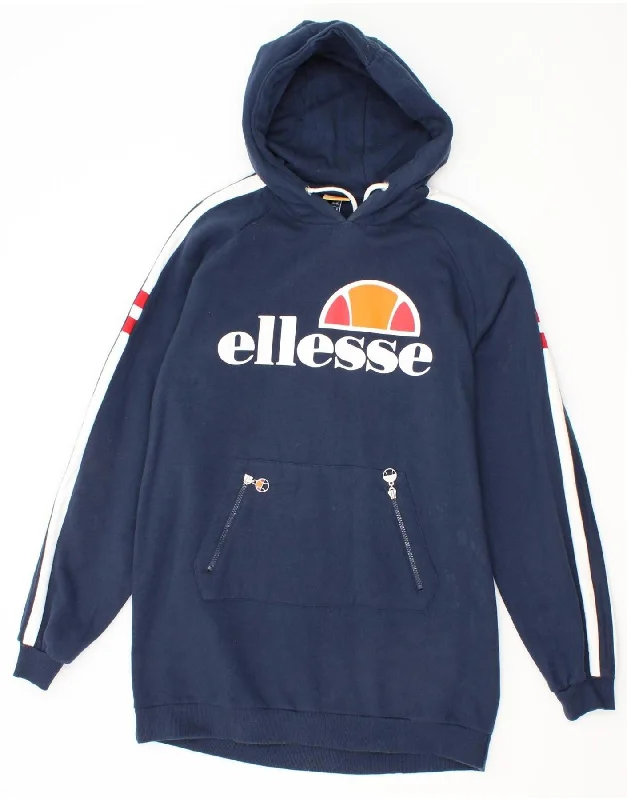 ELLESSE Womens Graphic Hoodie Dress UK 12 Medium Navy Blue Cotton