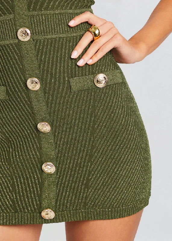 Ellison Rib Knit Dress - Metallic Military Green