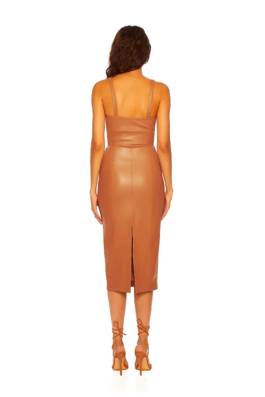 Faux Leather Midi Dress - Caramel