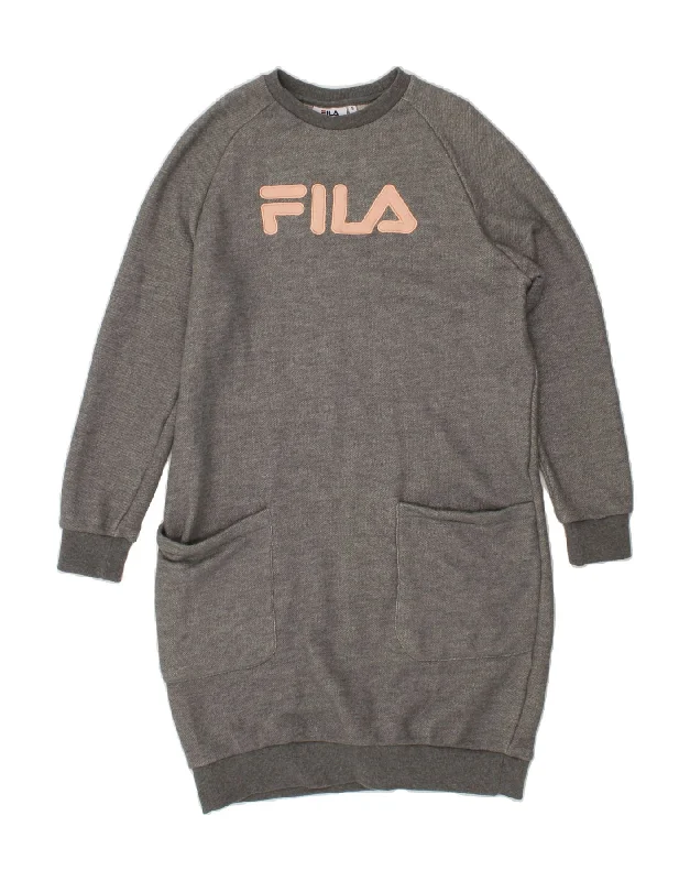 FILA Womens Graphic Sweatshirt Jumper Dress UK 10 Small Grey Cotton