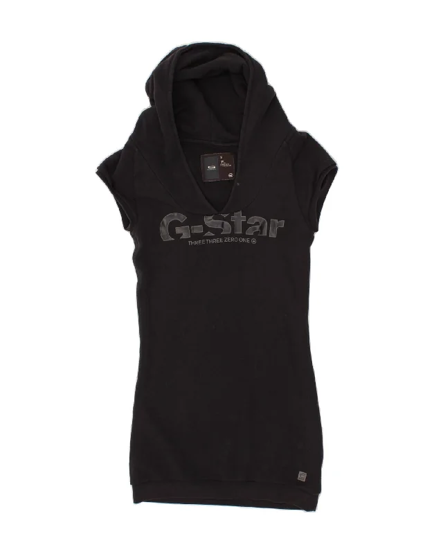 G-STAR Womens Graphic Hoodie Dress UK 8 Small Black Cotton