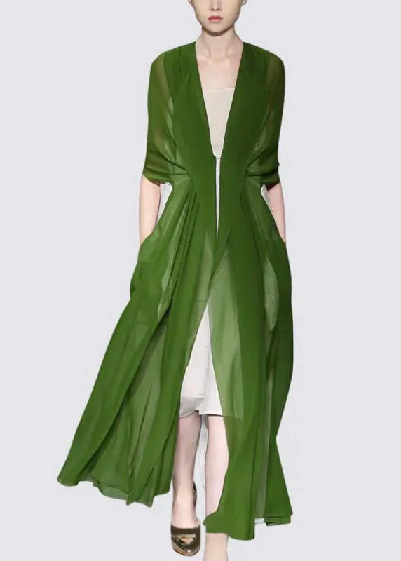 Italian Elegant Green Silk Dress Long Sleeves EE1029