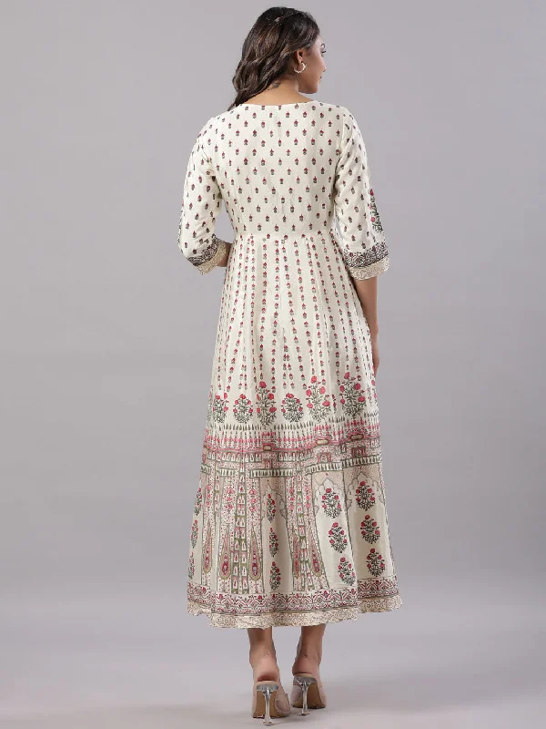 Juniper Yellow Ethnic Motif Printed Flared Shantoon Maxi Dress With Beads & Sequins Work