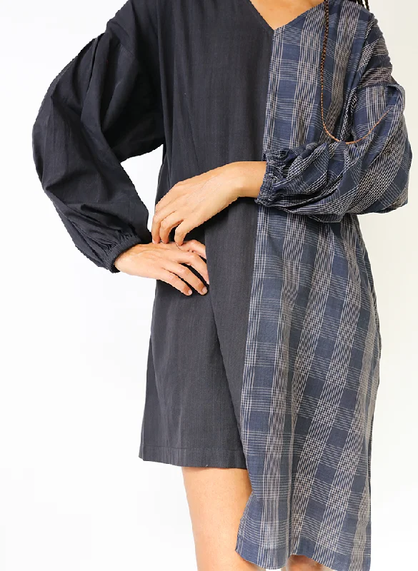 Katie Dress, sapphire plaid + black