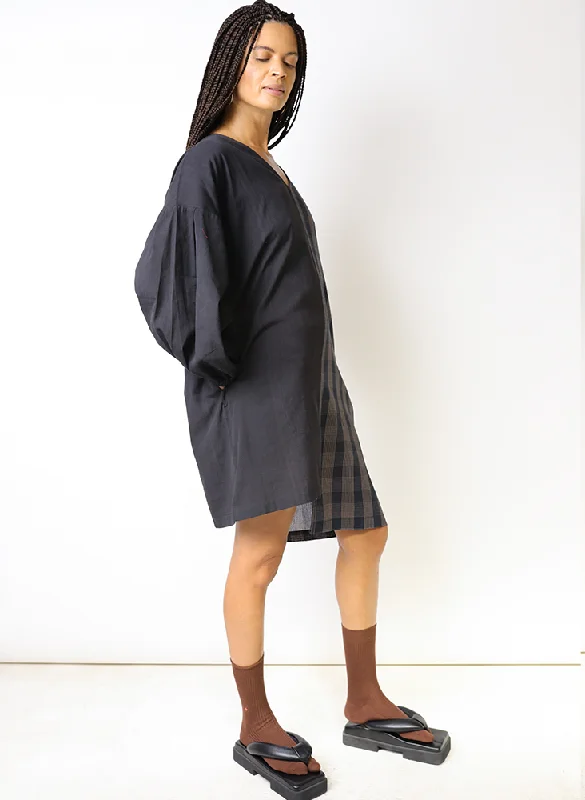 Katie Dress, sapphire plaid + black