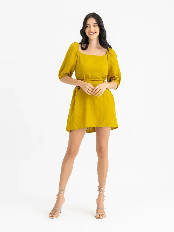 Cutout Linen Mini Dress - Kei Dress