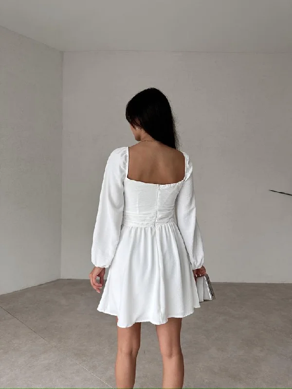 Long Sleeve Mini VİNDOLANDA White Dress REF : 9456