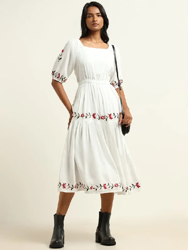 LOV White Floral Cotton Dress