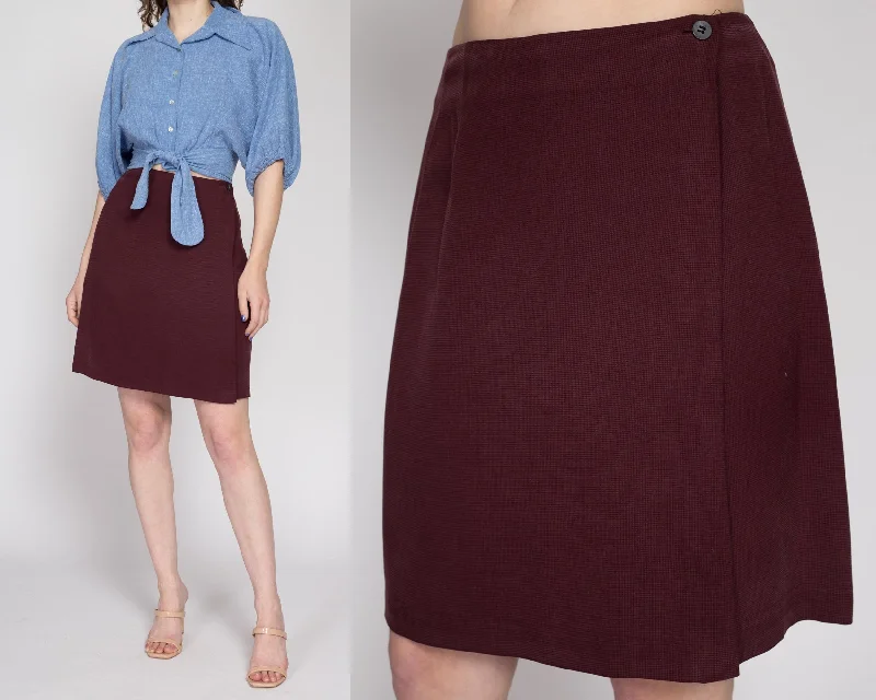 Med-Lrg 90s Maroon Silk Wrap Skirt 29.5