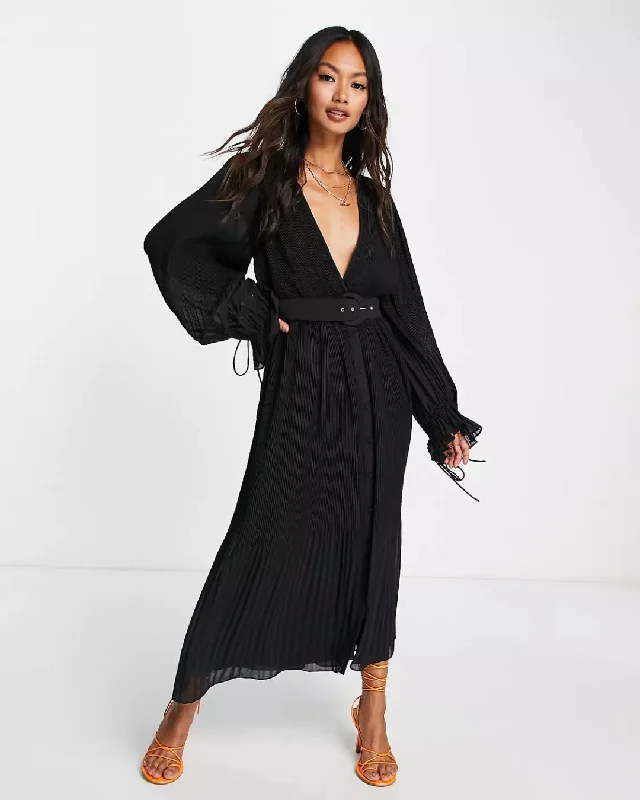 PLEATED MIDI DRESS