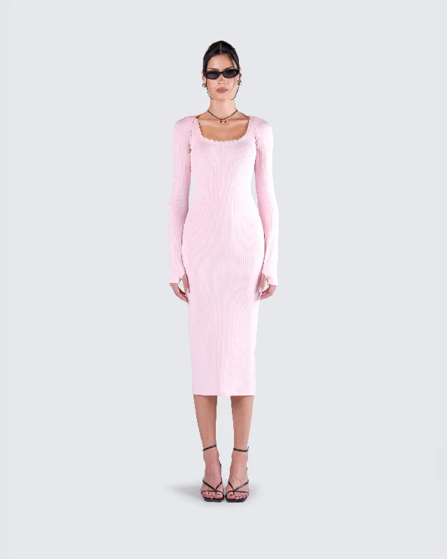 Rai Pink Rib Knit Midi Dress