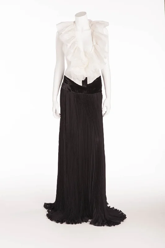 Roberto Cavalli - Long Black Pleated Skirt with White Ruffle Top