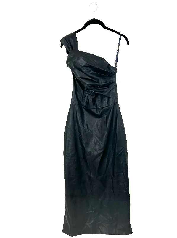 Black Faux Leather Long Dress - Size 4