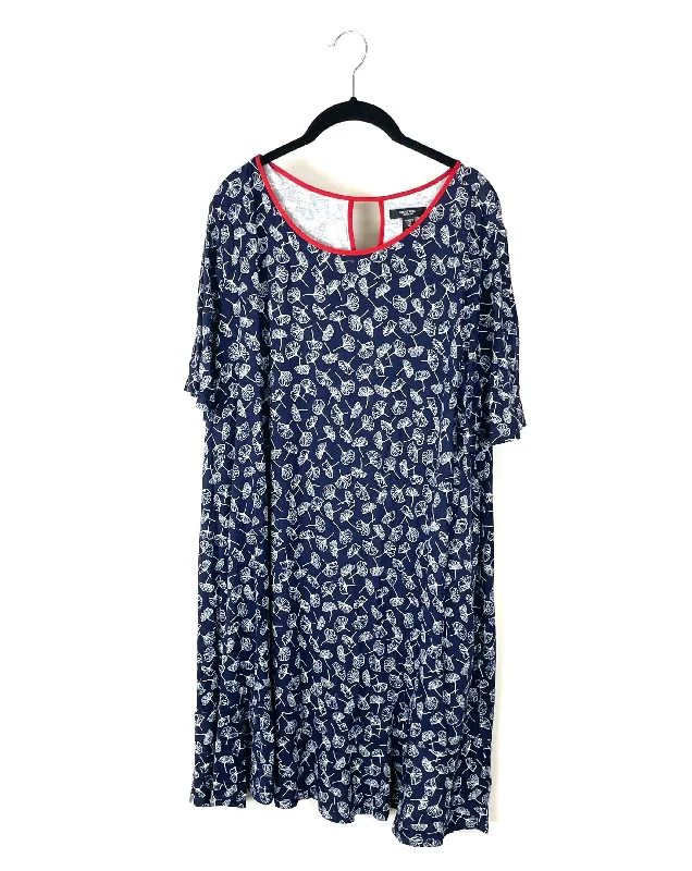 Blue Floral Short Sleeve Lounge Dress - 1X