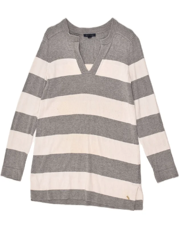 TOMMY HILFIGER Womens Long Sleeve Jumper Dress UK 10 Small Grey Striped