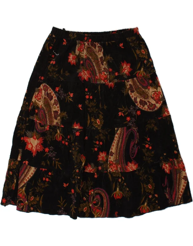 VINTAGE Womens A-Line Skirt EU 44 XL W34 Black Floral Cotton