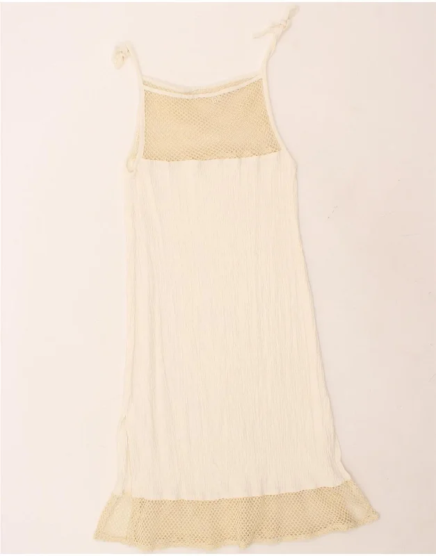 VINTAGE Womens Sleeveless Maxi Dress UK 14 Large Off White Cotton