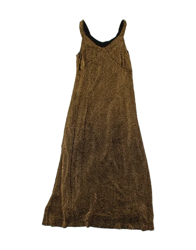 VINTAGE Womens Sleeveless Maxi Dress UK 6 XS Gold