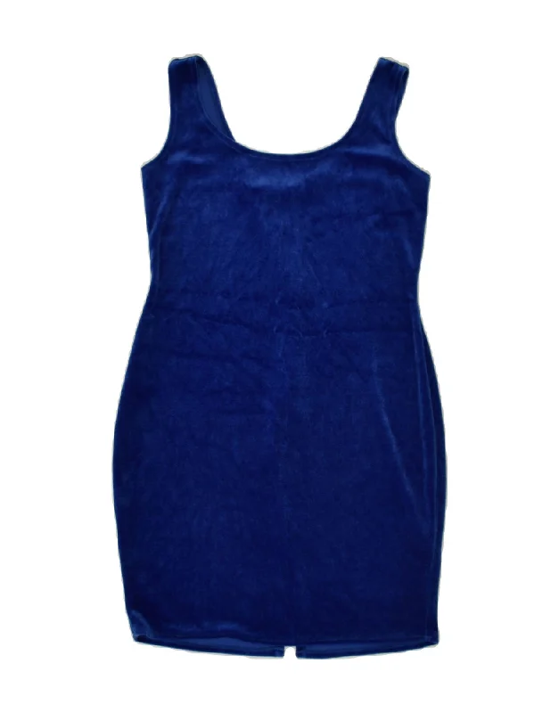 VINTAGE Womens Velour Sleeveless Bodycon Dress UK 14 Medium Navy Blue